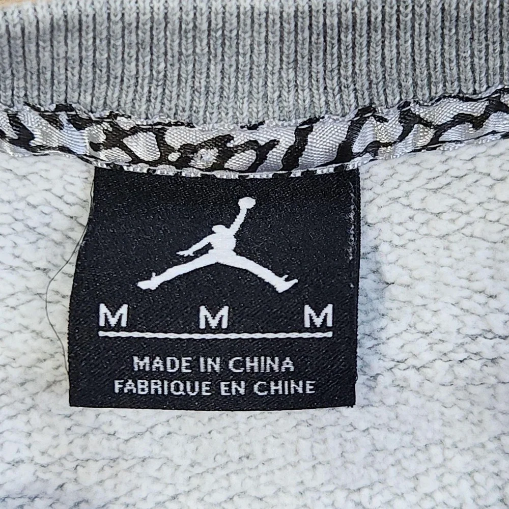 Jordan Sweatshirt Mens Medium Gray Striped Jumpman Back Crewneck Fleece Pullover